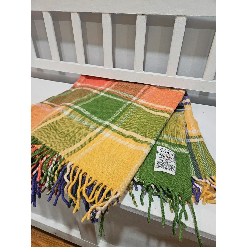 Avoca Irish Multicolor Plaid 100% Wool Lap Throw 34" x 60", One Flaw